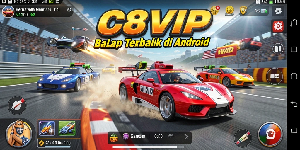 Tampilan gameplay balap yang mendebarkan di C8VIP.