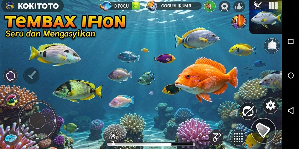 Screenshot gameplay KOKITOTO menampilkan serunya menembak ikan.