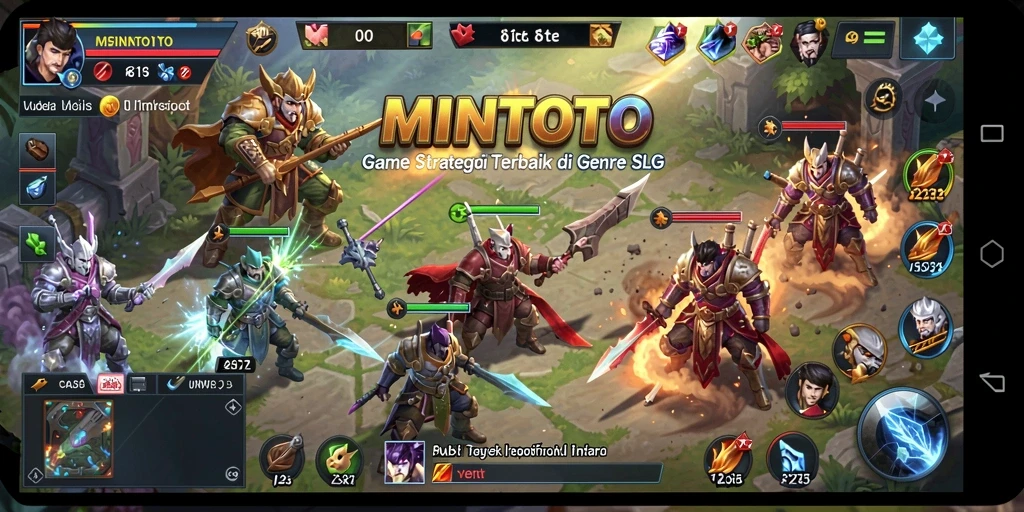 Tangkapan layar gameplay MINTOTO menampilkan pertempuran strategi yang mendebarkan.
