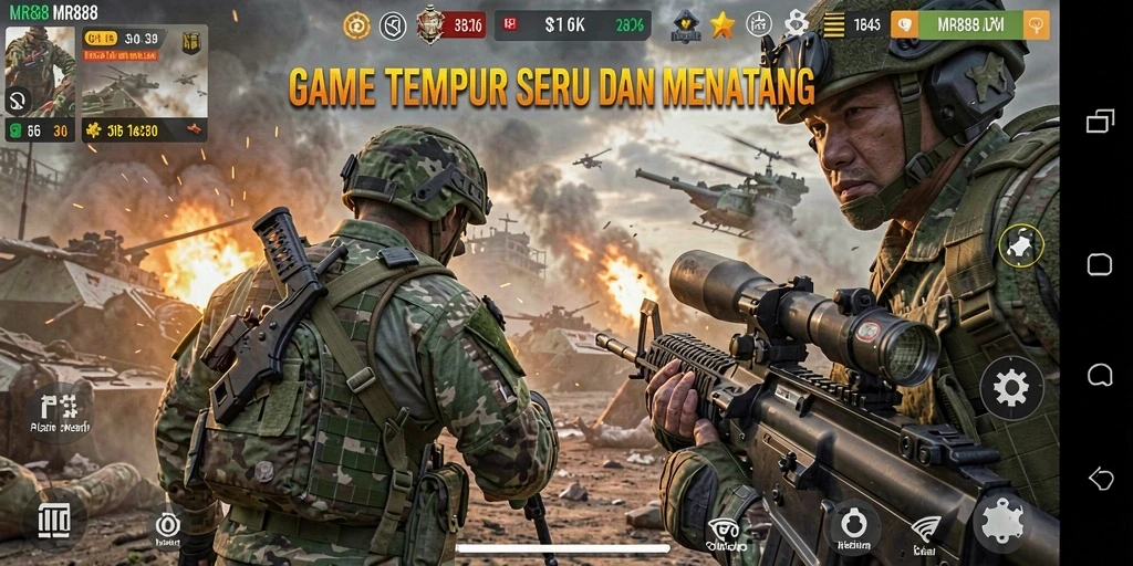 Screenshot gameplay MR888 yang menampilkan aksi tempur yang dinamis.