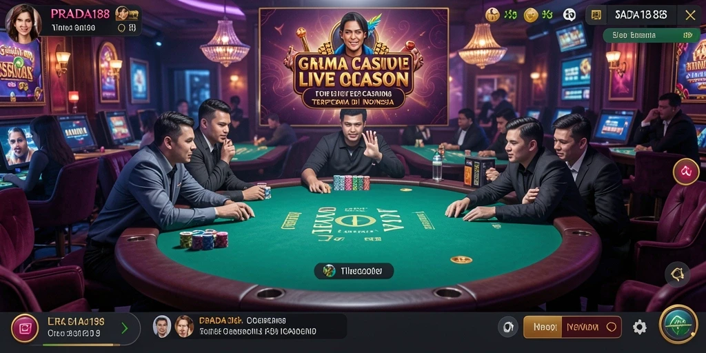 Screenshot gameplay Live Casino PRADA188, menampilkan dealer profesional dan pemain aktif.